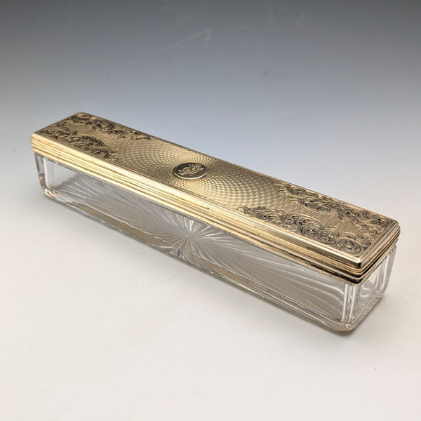 1843 British antique gilt silver lid glass trinket box by William Neale