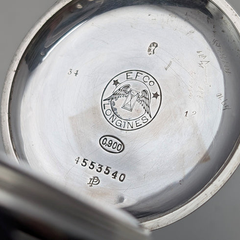 Circa 1926 Antique Longines Pocket Watch, Silver Hunter Case, Arabic Indexes, Good Working Condition