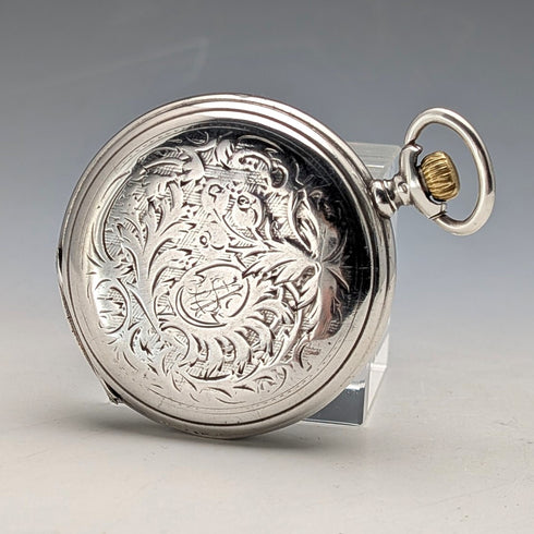 Circa 1911 Antique Longines Pocket Watch Silver Side Hunter Case Roman Index Good Working Condition