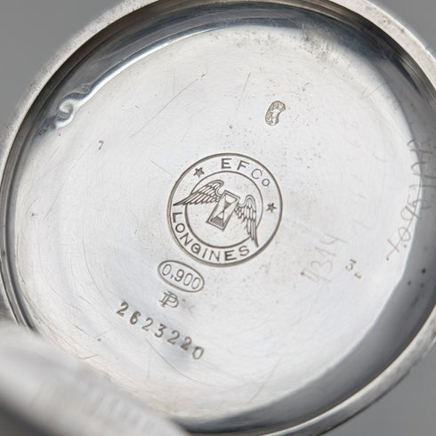 Circa 1911 Antique Longines Pocket Watch Silver Side Hunter Case Roman Index Good Working Condition