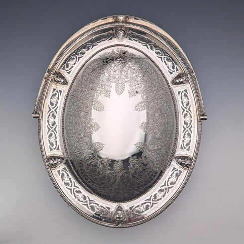 1870年 英国アンティーク シルバープレート製 可動ハンドルバスケット Thomas Bradbury&Sons