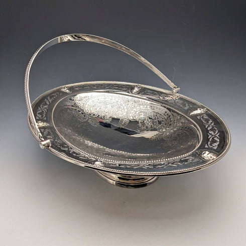 1870年 英国アンティーク シルバープレート製 可動ハンドルバスケット Thomas Bradbury&Sons