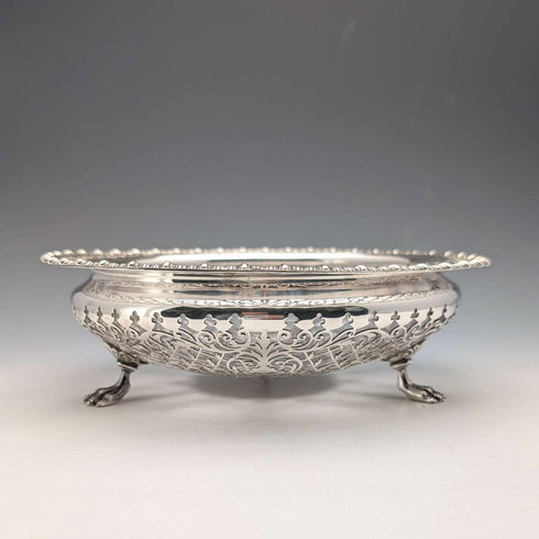1911 年英國古董穿孔耳環純銀帶腳水果碗 436 克 Goldsmiths&Silversmiths