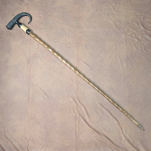 復古麂皮角和腿柄男士手杖棕色桿 91 厘米