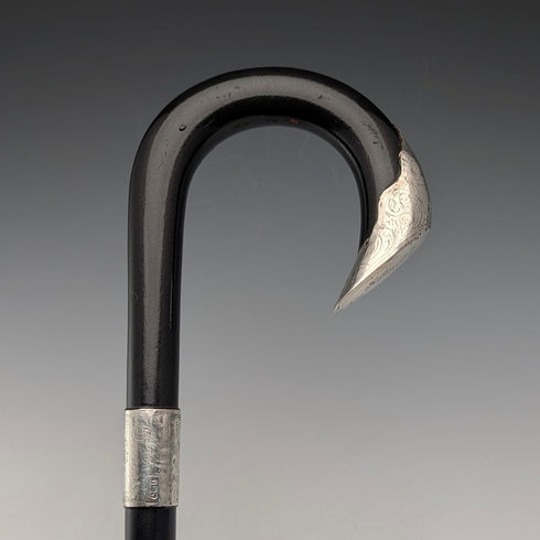 1903年英國古董黑軸彎柄純銀裝飾手杖92厘米