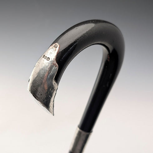 1903年英國古董黑軸彎柄純銀裝飾手杖92厘米