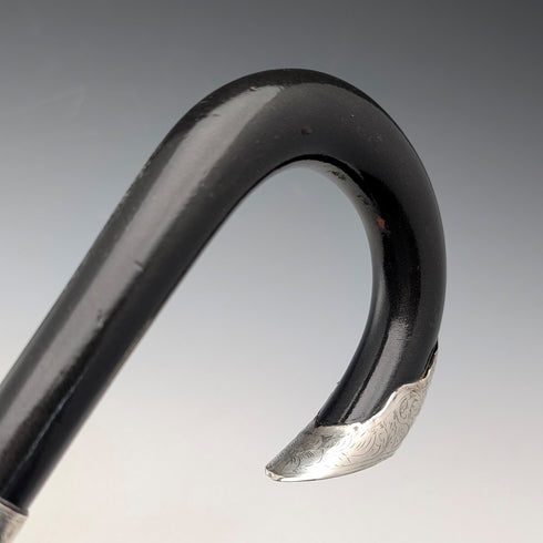 1903年英國古董黑軸彎柄純銀裝飾手杖92厘米