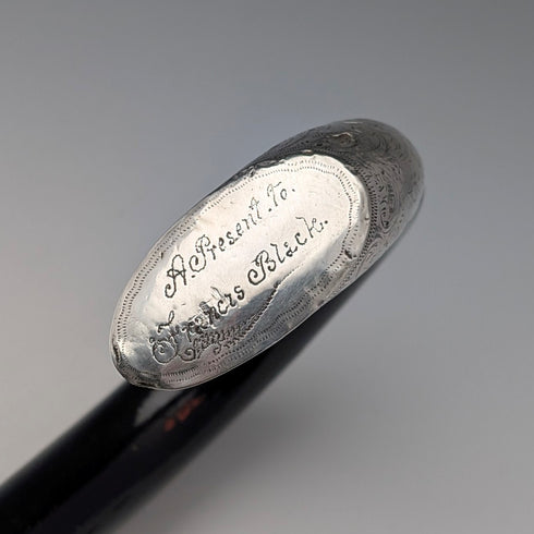 1903年英國古董黑軸彎柄純銀裝飾手杖92厘米