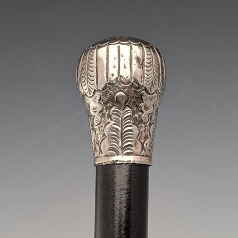 約 1900 年古董黑桿純銀圓柄手杖 88 厘米