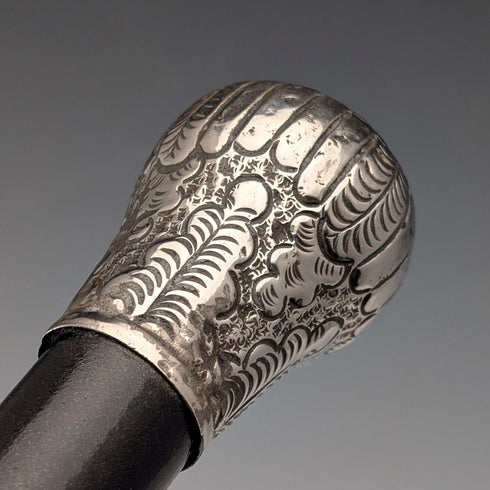 約 1900 年古董黑桿純銀圓柄手杖 88 厘米