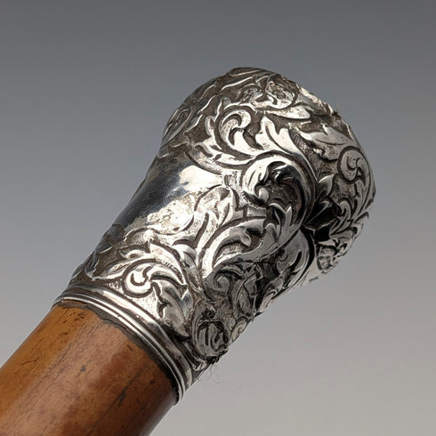 約 1900 年古董馬六甲桿純銀圓柄手杖 90 厘米