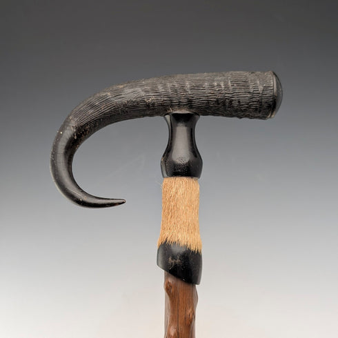 復古麂皮角和腿柄男士手杖棕色桿 91 厘米