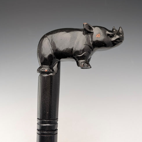 復古粗黑桿犀牛雕刻手柄手杖 83 厘米