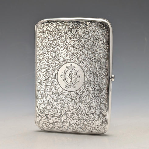 1895 British antique sterling silver double door card case, 123g, Deakin & Francis