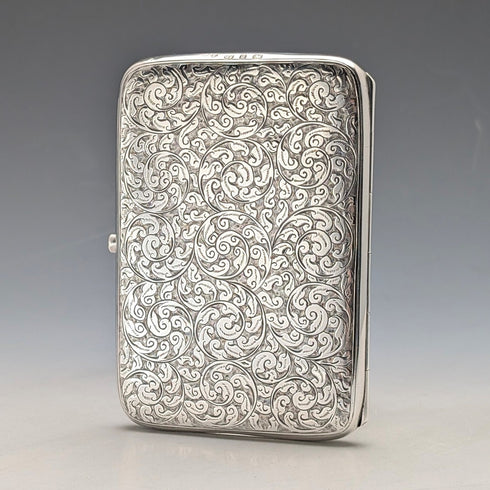 1895 British antique sterling silver double door card case, 123g, Deakin & Francis