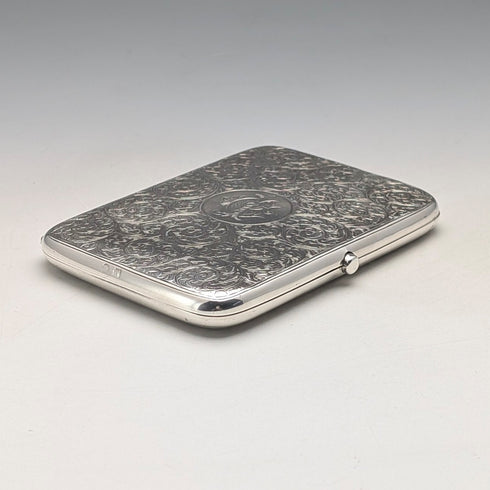 1895 British antique sterling silver double door card case, 123g, Deakin & Francis