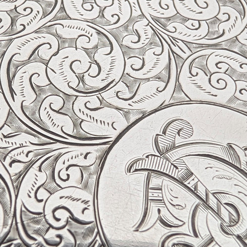 1895 British antique sterling silver double door card case, 123g, Deakin & Francis