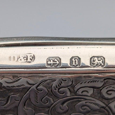1895 British antique sterling silver double door card case, 123g, Deakin & Francis