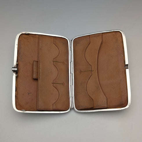 1895 British antique sterling silver double door card case, 123g, Deakin & Francis