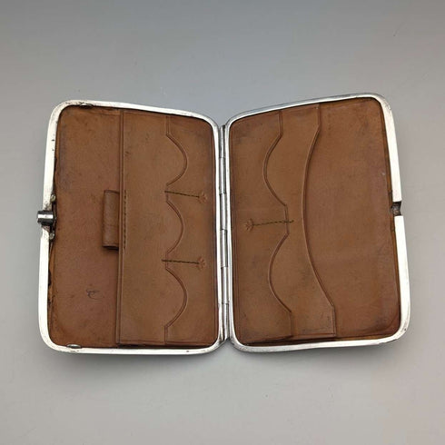 1895 British antique sterling silver double door card case, 123g, Deakin & Francis