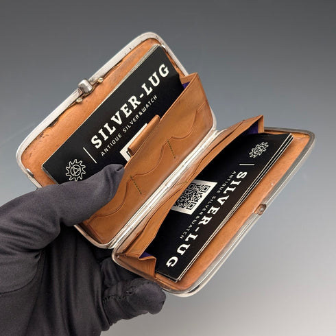 1895 British antique sterling silver double door card case, 123g, Deakin & Francis