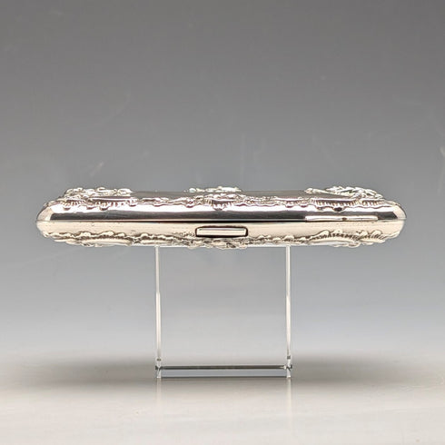1898 British antique embossed sterling silver double door card case, 101g, Henry Matthews