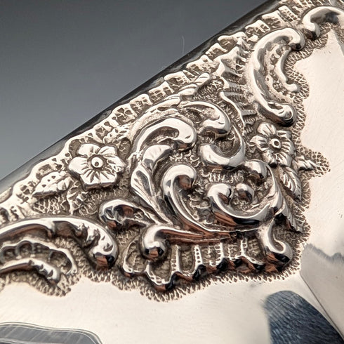 1898 British antique embossed sterling silver double door card case, 101g, Henry Matthews