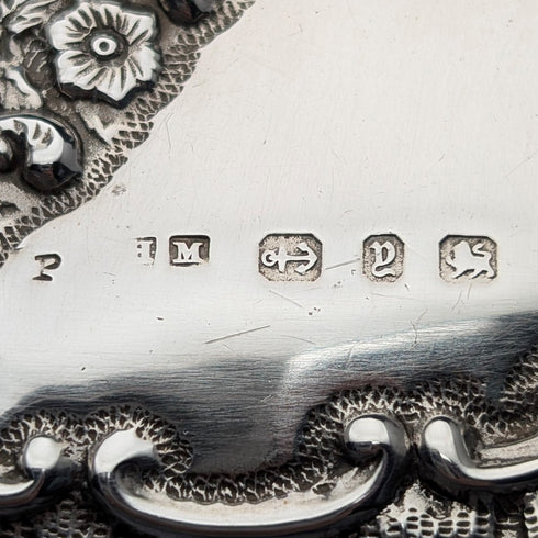 1898 British antique embossed sterling silver double door card case, 101g, Henry Matthews