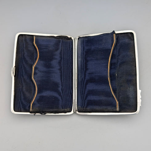 1898 British antique embossed sterling silver double door card case, 101g, Henry Matthews