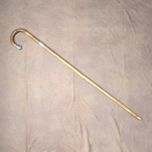 1906年英國古董棕色軸,彎曲手柄,純銀裝飾,手杖,80厘米