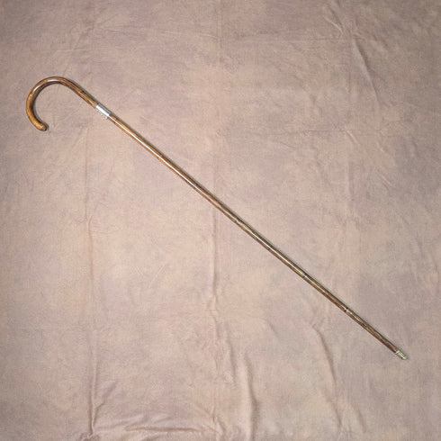 1930年頃 英国ヴィンテージ ブラウンシャフト 曲がりハンドル 純銀装飾 ステッキ 杖 89cm