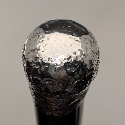 1889 British antique black shaft sterling silver rondelle handle lightweight walking stick 88cm