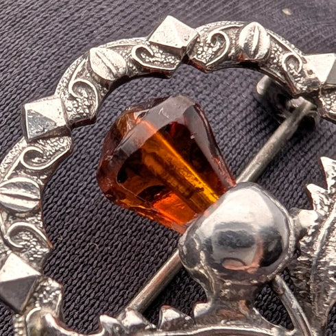 英國復古純銀琥珀石圓形胸針 Ward Brothers