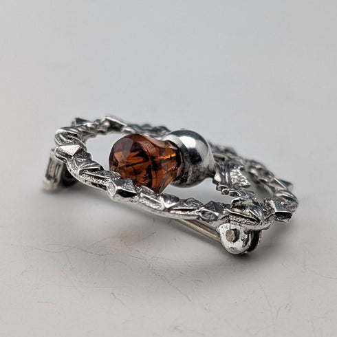 英國復古純銀琥珀石圓形胸針 Ward Brothers