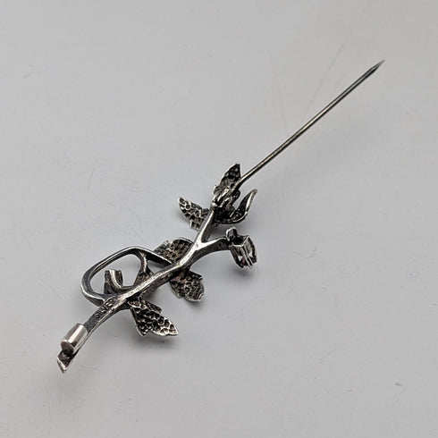 ヴィンテージ シルバー製 フローラル装飾 パープルストーン 小枝型ブローチ