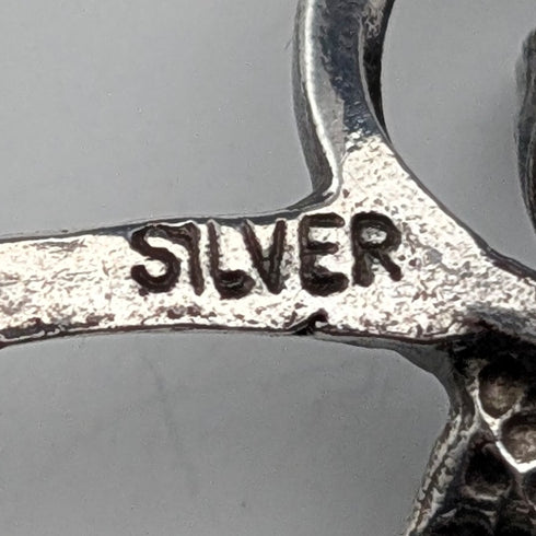 ヴィンテージ シルバー製 フローラル装飾 パープルストーン 小枝型ブローチ