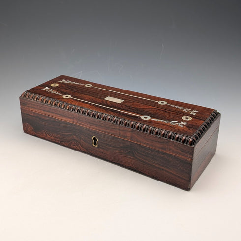 20 世紀早期古董白色珍珠母貝鑲嵌木製手套盒