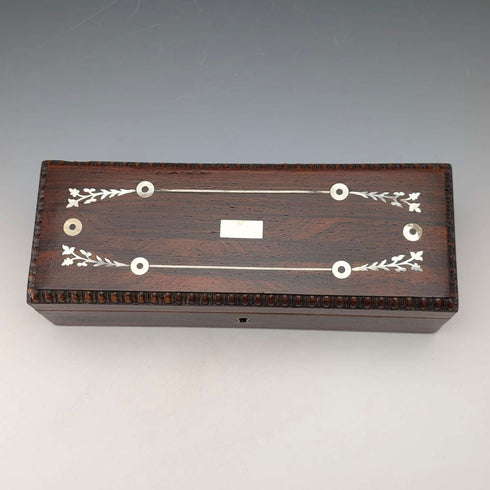 Early 20th century antique white mother-of-pearl inlaid wooden glove box
