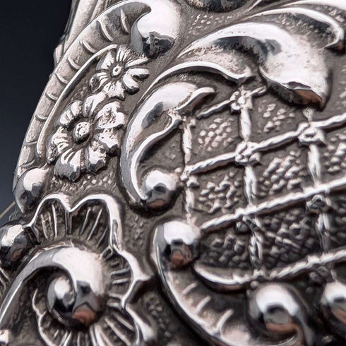 1910 British antique pure silver decorated handle hairbrush pair J&R Griffin