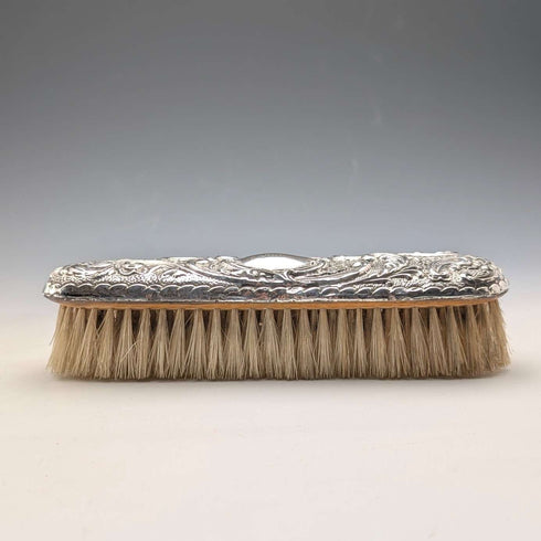 1908 British antique sterling silver decorated handle clothes brush pair J&R Griffin