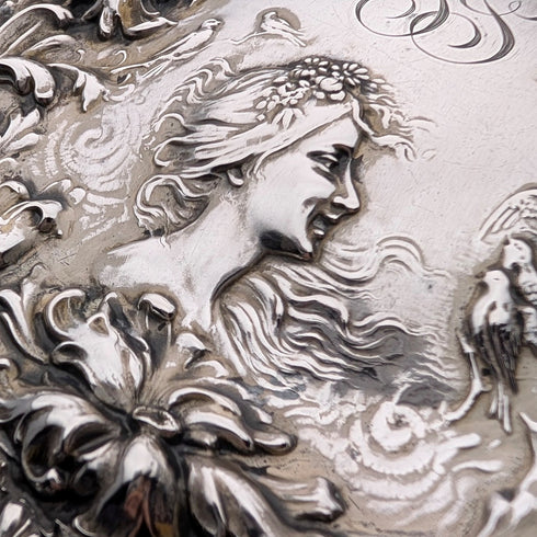 1900年頃 米国アンティーク 純銀アール・ヌーヴォー装飾 ヘアブラシ&ハンドミラー Foster&Bailey