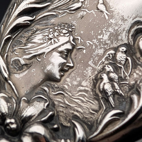 1900年頃 米国アンティーク 純銀アール・ヌーヴォー装飾 ヘアブラシ&ハンドミラー Foster&Bailey