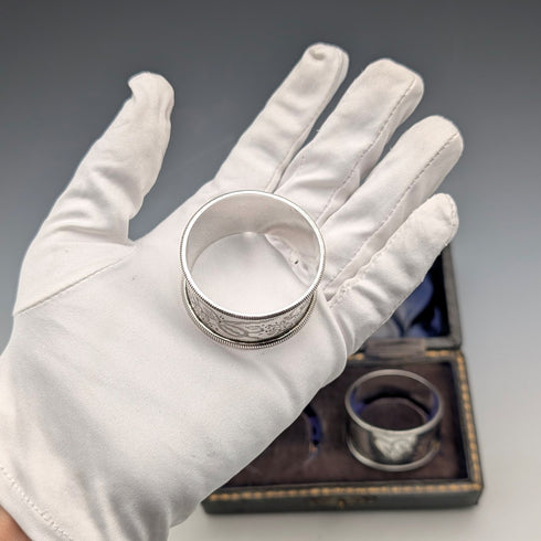 1905年 英国アンティーク 純銀製 ナプキンリング ペア 42g Martin&Hall ケース入