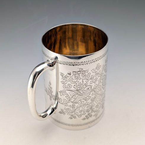 1906年英國古董純銀花鳥裝飾馬克杯 187克 George Edward & Sons