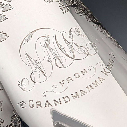 1906年 英国アンティーク 純銀製 花鳥装飾 マグカップ 187g George Edward&Sons