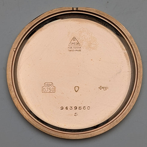 約1939年產歐米茄懷錶,K18黃金,薄型開放式錶盤,運作良好