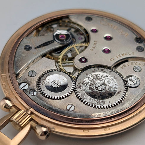 約1939年產歐米茄懷錶,K18黃金,薄型開放式錶盤,運作良好