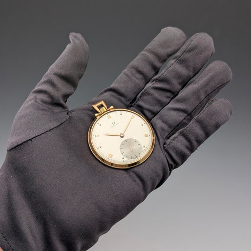 約1939年產歐米茄懷錶,K18黃金,薄型開放式錶盤,運作良好