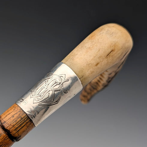 1906 年英國古董棕褐色軸鹿角離合器手柄手杖 80 厘米