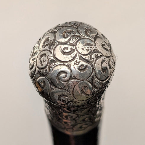 1910年 英国アンティーク ブラックシャフト 純銀製ロンデルハンドル 杖 84cm